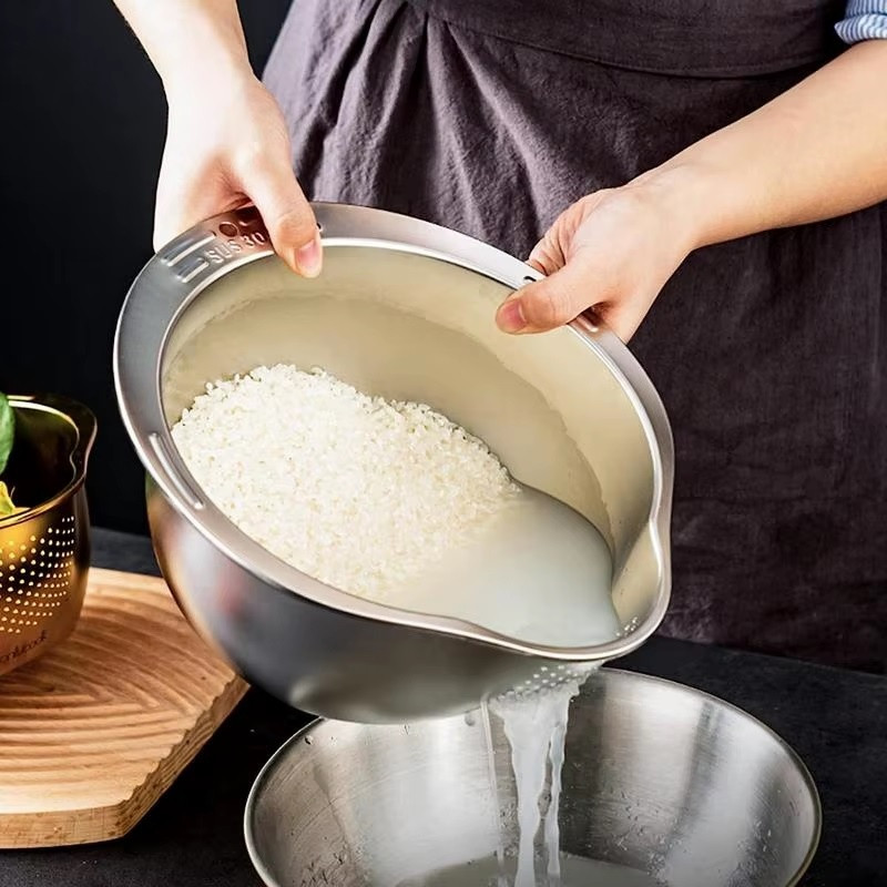 Rice Washer Strainer Bowl Stainless Steel Fruit And Vegetable Strainer Kitchen Tools